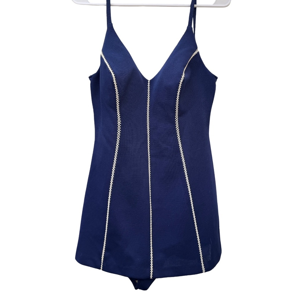 vintage 1960s Cole of California one-piece swimsuit in navy blue